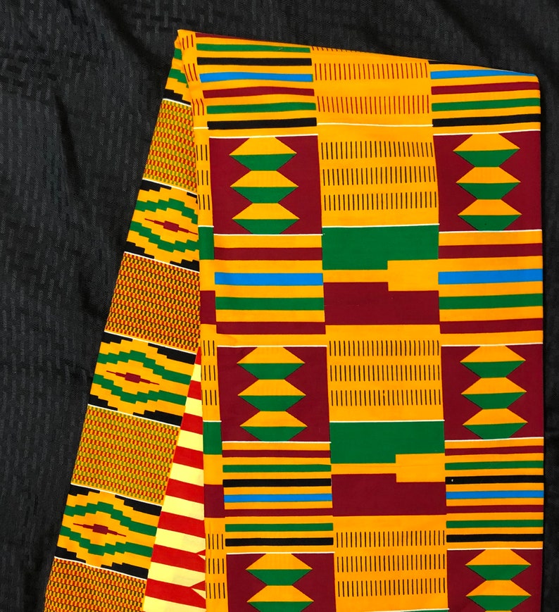 K155 african fabric per yard orange yellow red green kente kente Wax