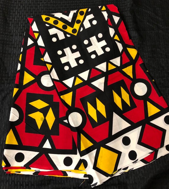 AS011 African fabric by yard White/ yellow black red Angolan | Etsy
