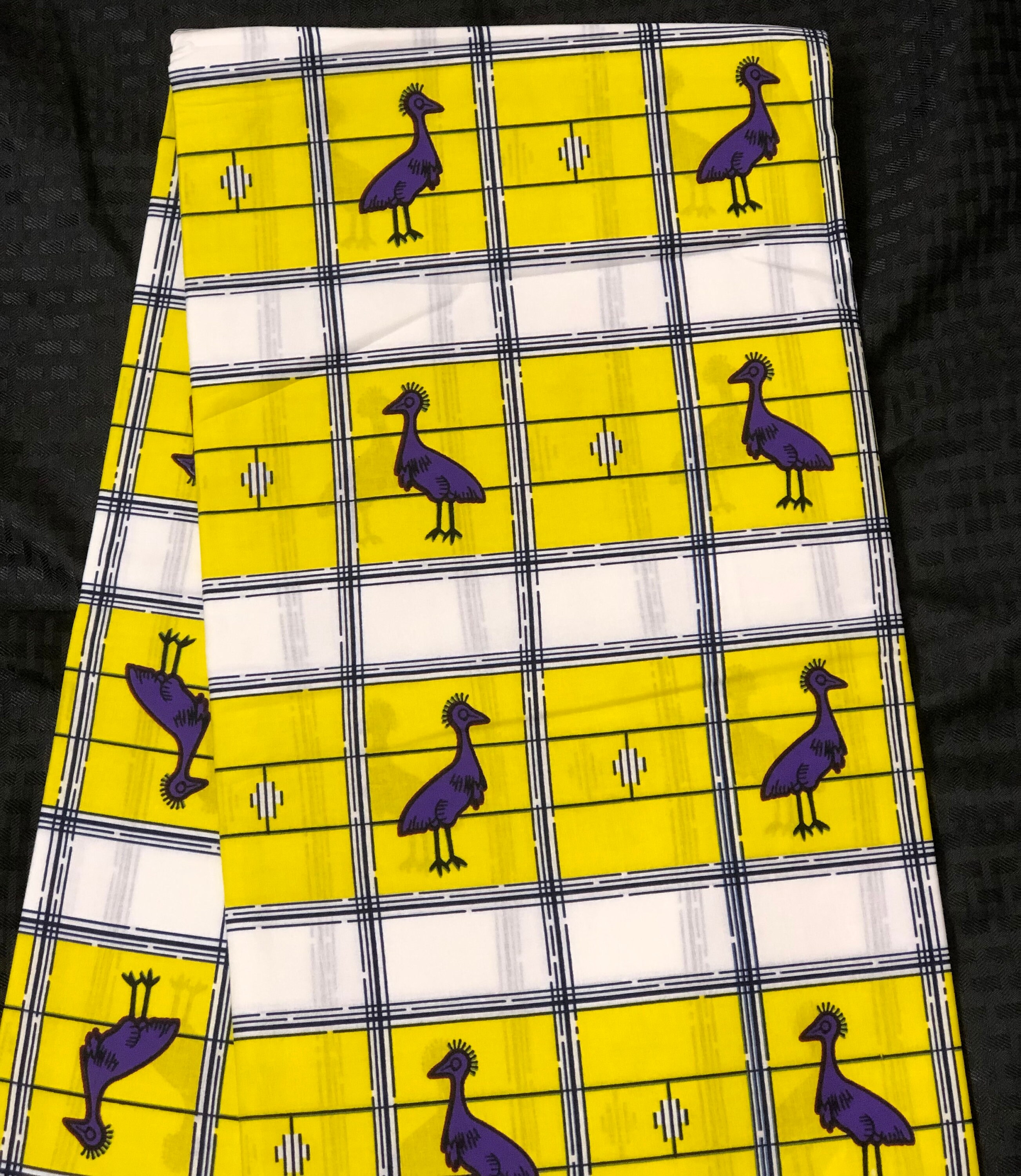 Yellow Purple White 6 Yards Bird African Fabric African Wax Print