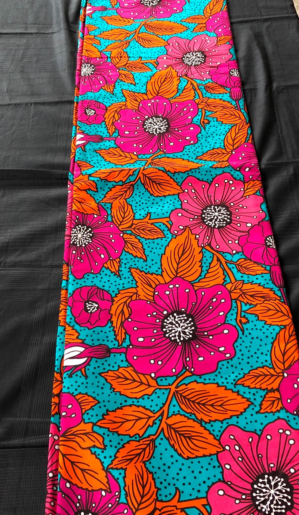 African fabric per yard Teal Blue orange pink yellow floral African Wax