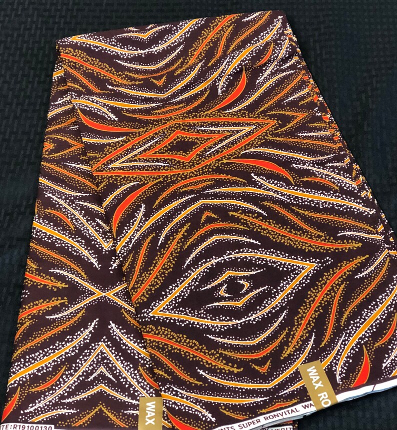 BRN1 african fabric per yard orange brown beige eye kente Wax print kente cloth Materialhead wrap