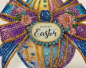 Diamond Painted Beaded Easter Egg Card, Handcrafted Card