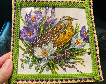 Unique 3d Diamond Painted Bird Card, Trim Border DebbieD3dDesign