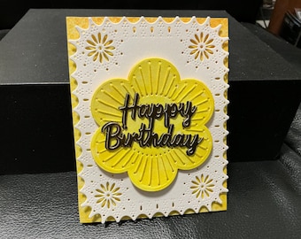 3D Hand Embroidered Yellow Flower Birthday Card