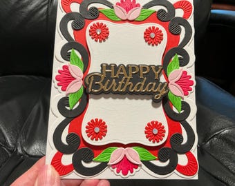 Elegant Women’s Birthday Card, Unique Hand Crafted Card