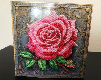 New Rose Beaded Card, Any Occasion, Sparkle Card, Diamond Painted Card, Womens Card, Unique Card, Beaded Card