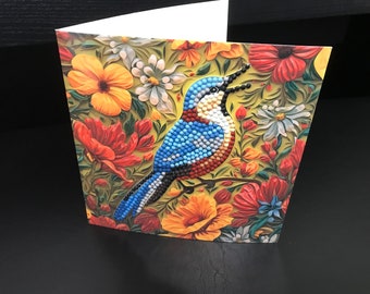 New Beaded Bird Card, Sparkle Beaded Card, Any Occasion Card