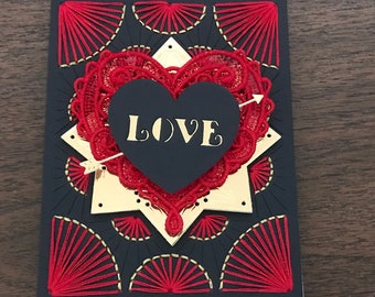 3d Happy Valentine’s Day Card, Men’s or Women’s Valentine’s Day Card, Hand Embroidered Card, Machine Embroidered Heart, Handmade Card,