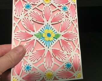 3d Womens Birthday Card, Hand Embroidered Card, Handmade Card, Unique Birthday Card, Pink Flower Card, Happy Birthday Card, DebbiesCardShop