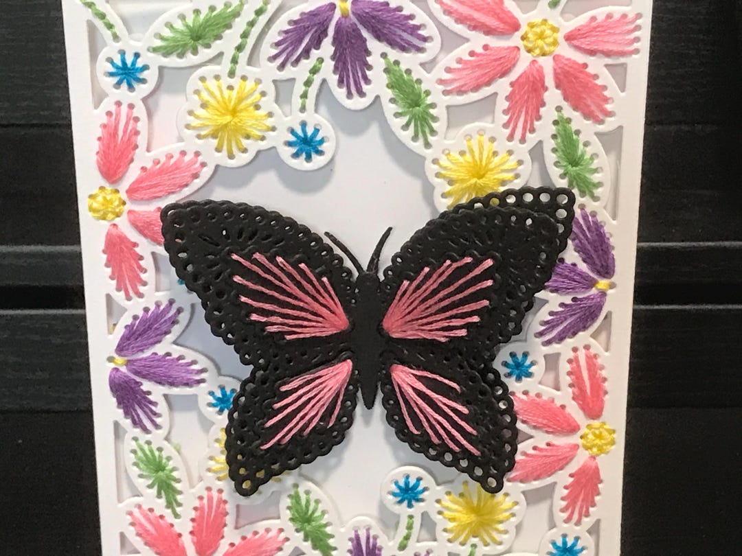 Elegant Hand Embroidered Butterfly and Flowers Birthday Card - Etsy