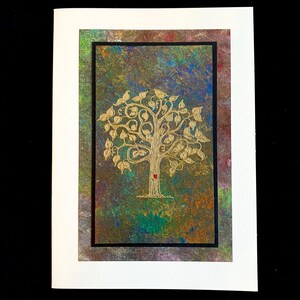 Geprägter Baum auf handgemalter Hintergrund Blankokarte, individuell angefertigt (nicht bedruckt) - A6, SKU A6BLA1142