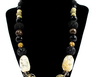 Black necklace with beautiful details, handmade