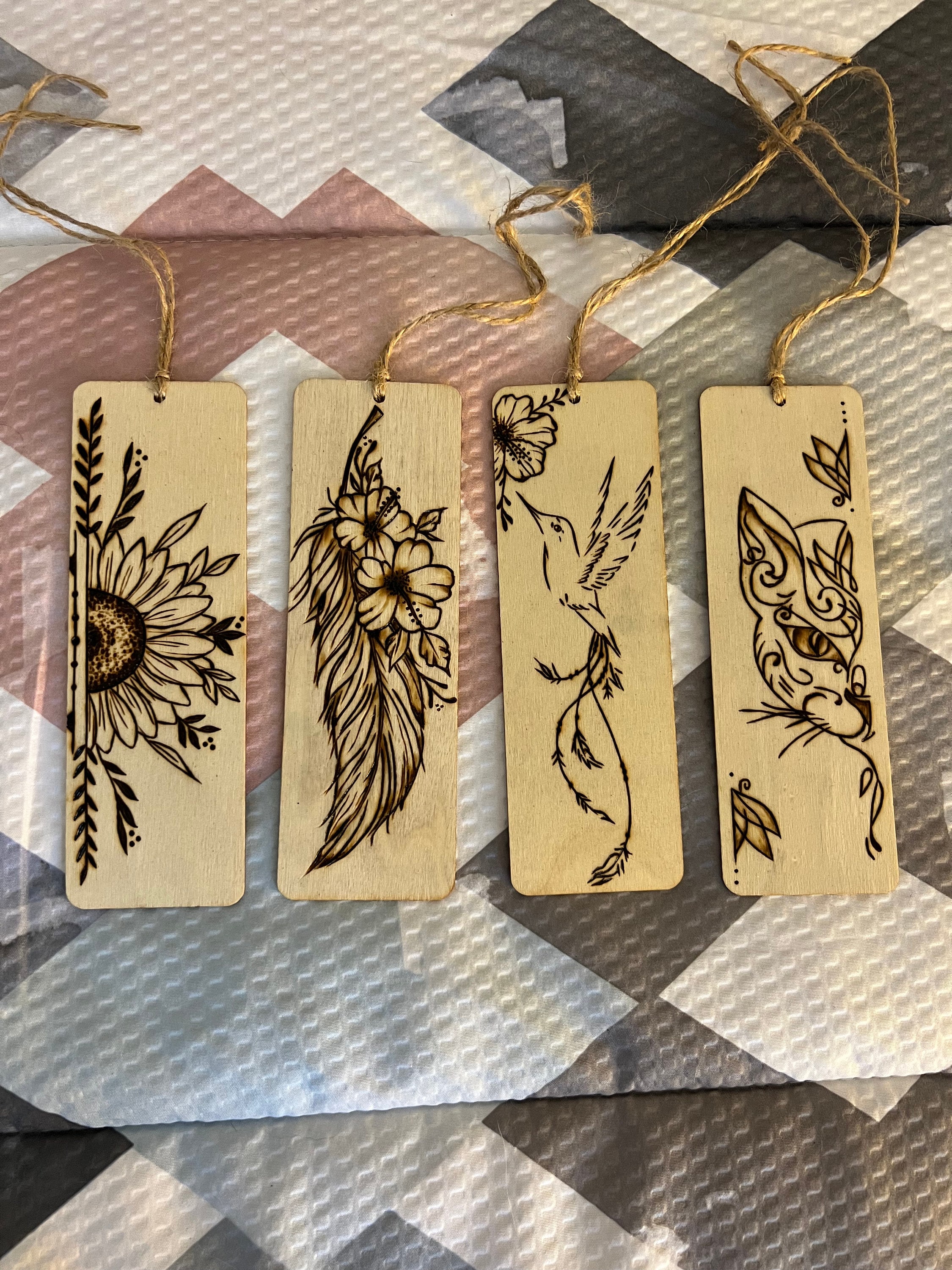 Handmade Hand Burned, Wooden Bookmarks 