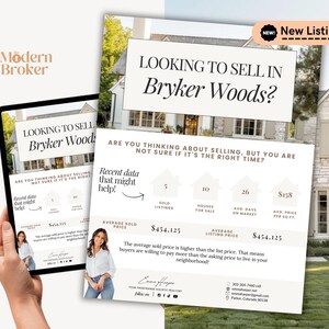 Modèle de rapport sur le marché immobilier - Flyer et lettre sur les statistiques du quartier pour les agents