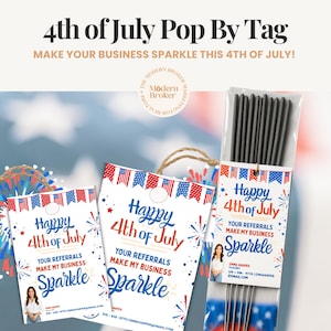Realtor 4th of July Pop By Tag Template | Editable Real Estate Referral Card for Canva | Instant Digital Download