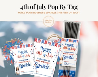 Realtor 4th of July Pop By Tag Printable | Editable Real Estate Firework Referral Card | Summer Marketing for Independence Day