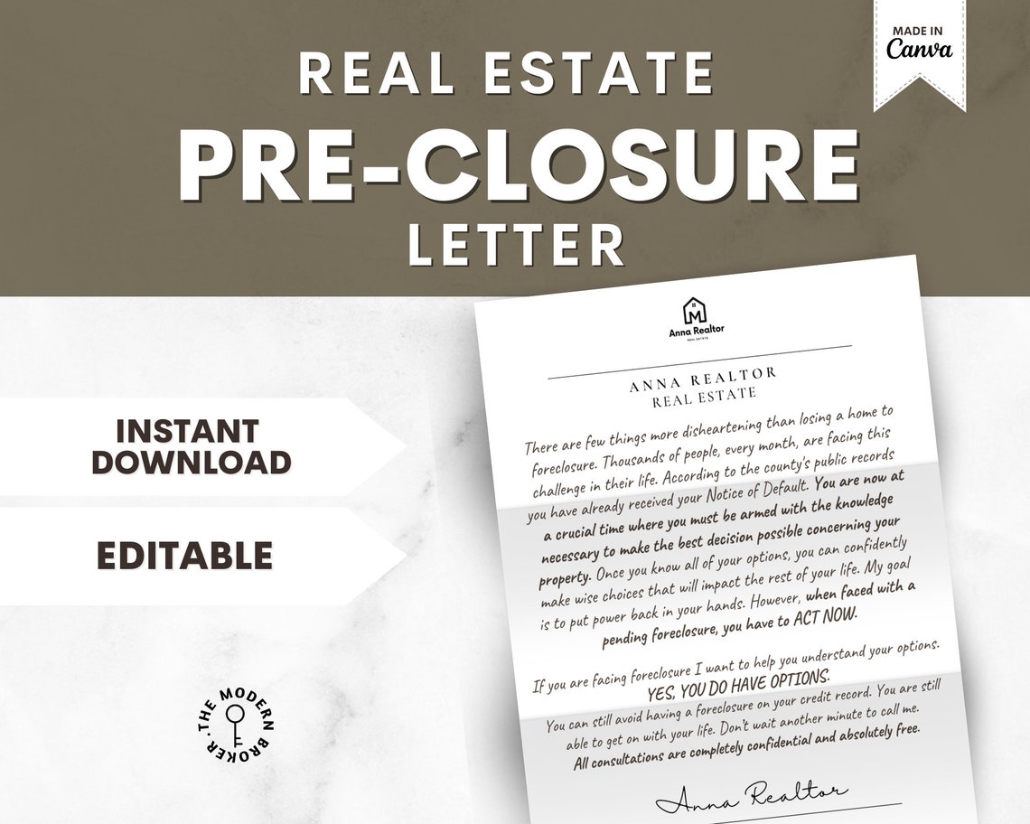 Preclosure Letter Preclosure Handout Foreclosure Letter Etsy