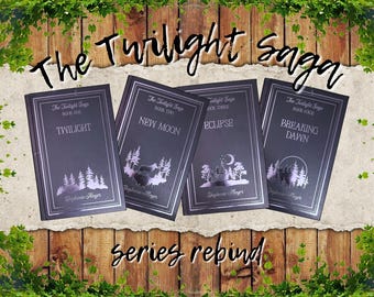 Reencuadernación de la serie Crepúsculo: Piel sintética negra con diseño en peltre.