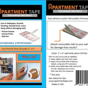 Apartment Tape --Double Sided Tape, 20 Pieces 1&quot; x 2&quot; . Interior Decorating. Wall Safe Hang Art on Wallpaper Painted Cement, Drywall