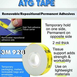 3M 928 ATG Repositionable removable Double Coated Tissue Tape 1/2 x 36 yds 2 rolls image 2