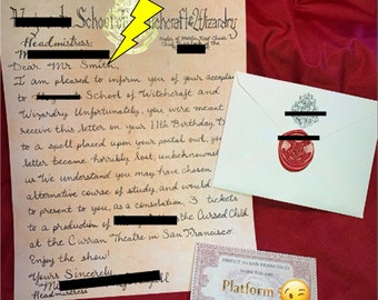 Wizarding Cursed Child Play Letter-Personalized & Handwritten-for NY, London, Can+San Fran w/ FREE Platform Ticket!- Wizarding World Potter