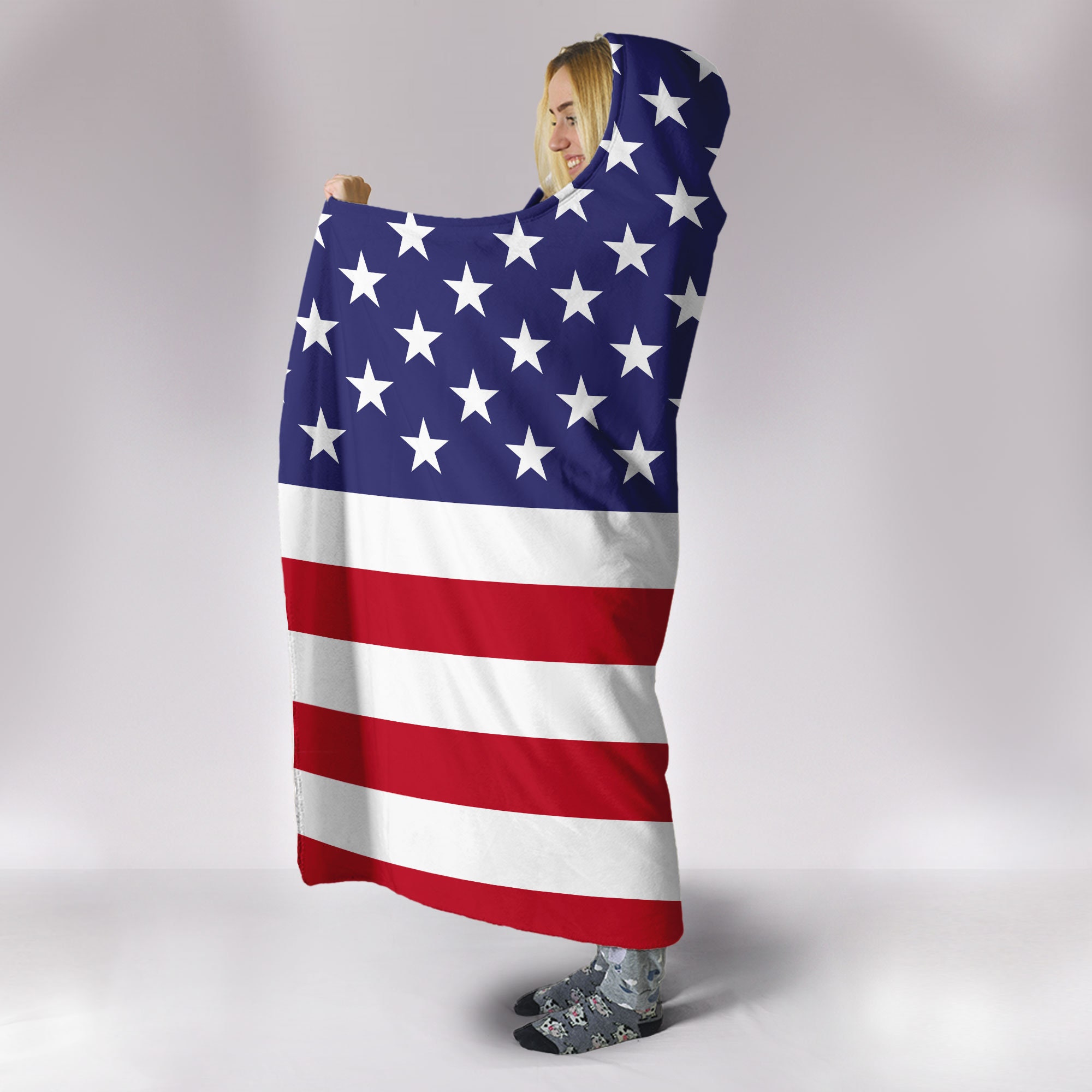 American Flag Hooded Blanket, Veteran Patriotic Us Flag, Usa Flag Sherpa Blanket, America Wearable Blanket, Stars And Stripes