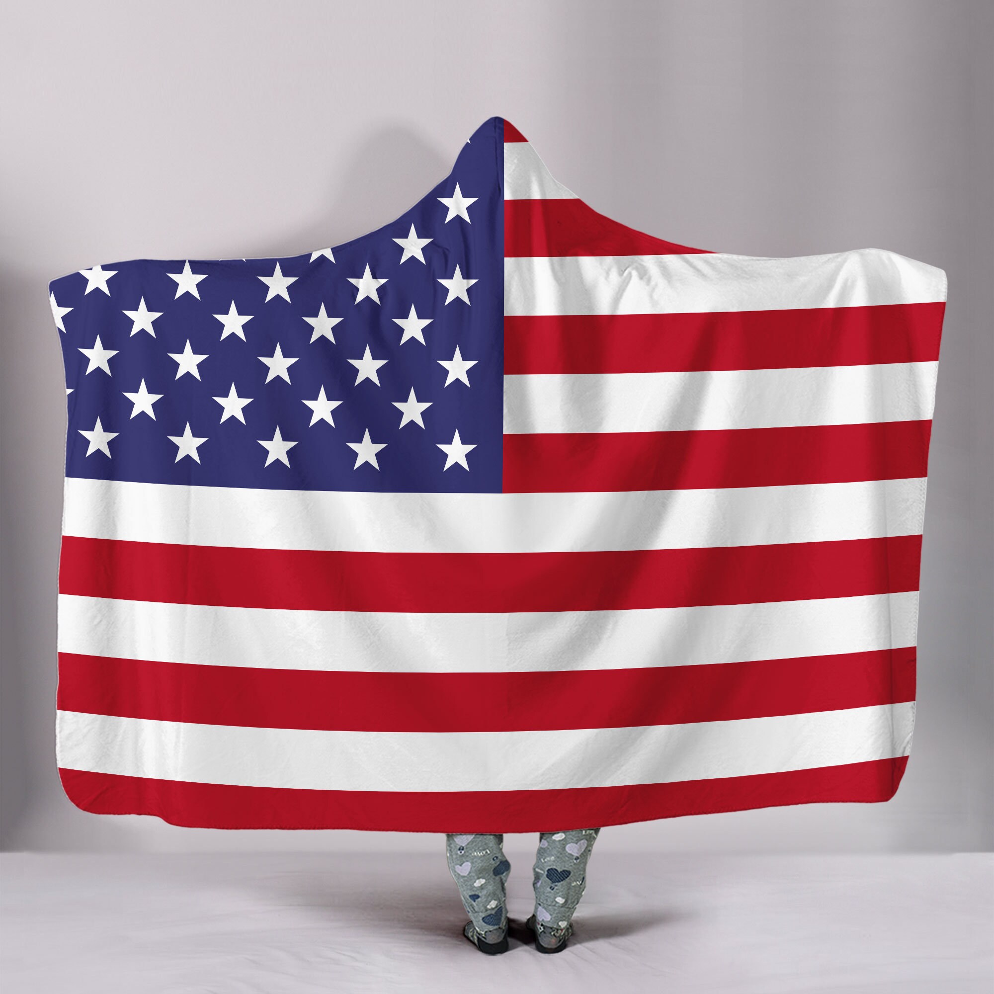 American Flag Hooded Blanket, Veteran Patriotic Us Flag, Usa Flag Sherpa Blanket, America Wearable Blanket, Stars And Stripes
