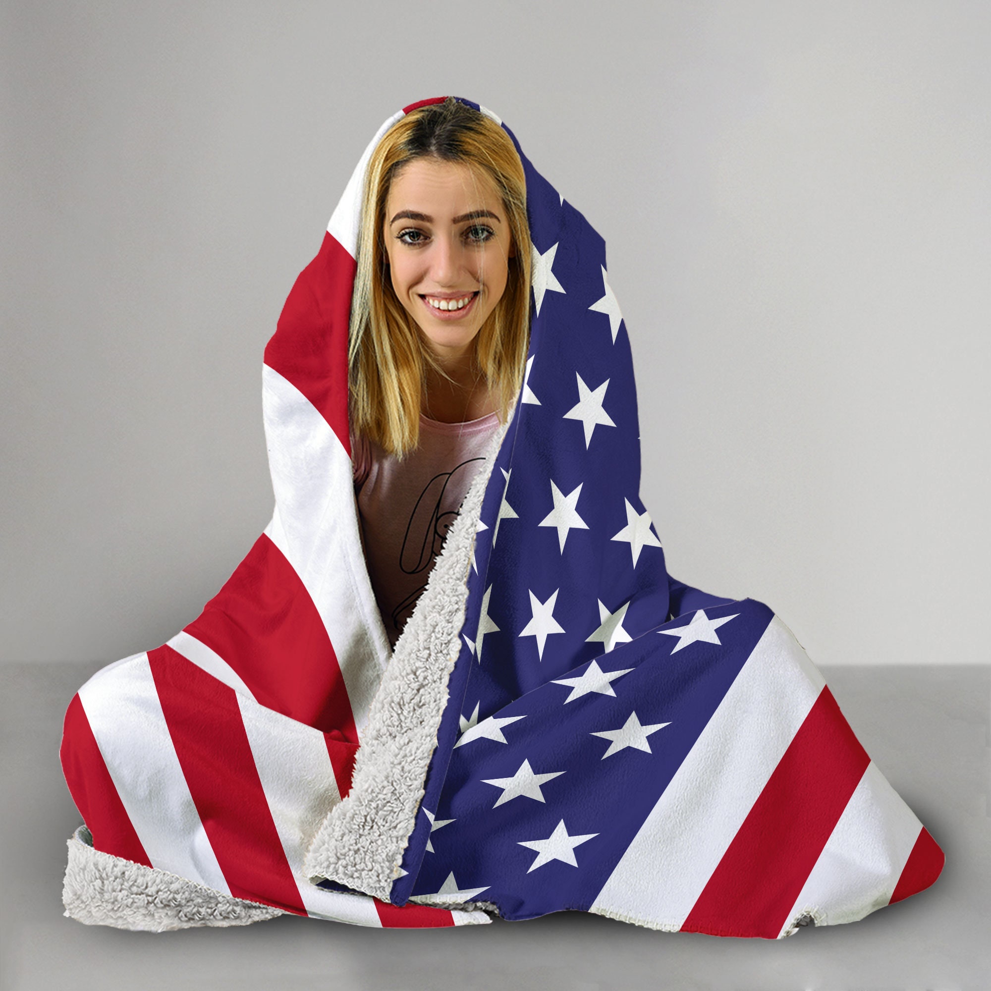 American Flag Hooded Blanket, Veteran Patriotic Us Flag, Usa Flag Sherpa Blanket, America Wearable Blanket, Stars And Stripes