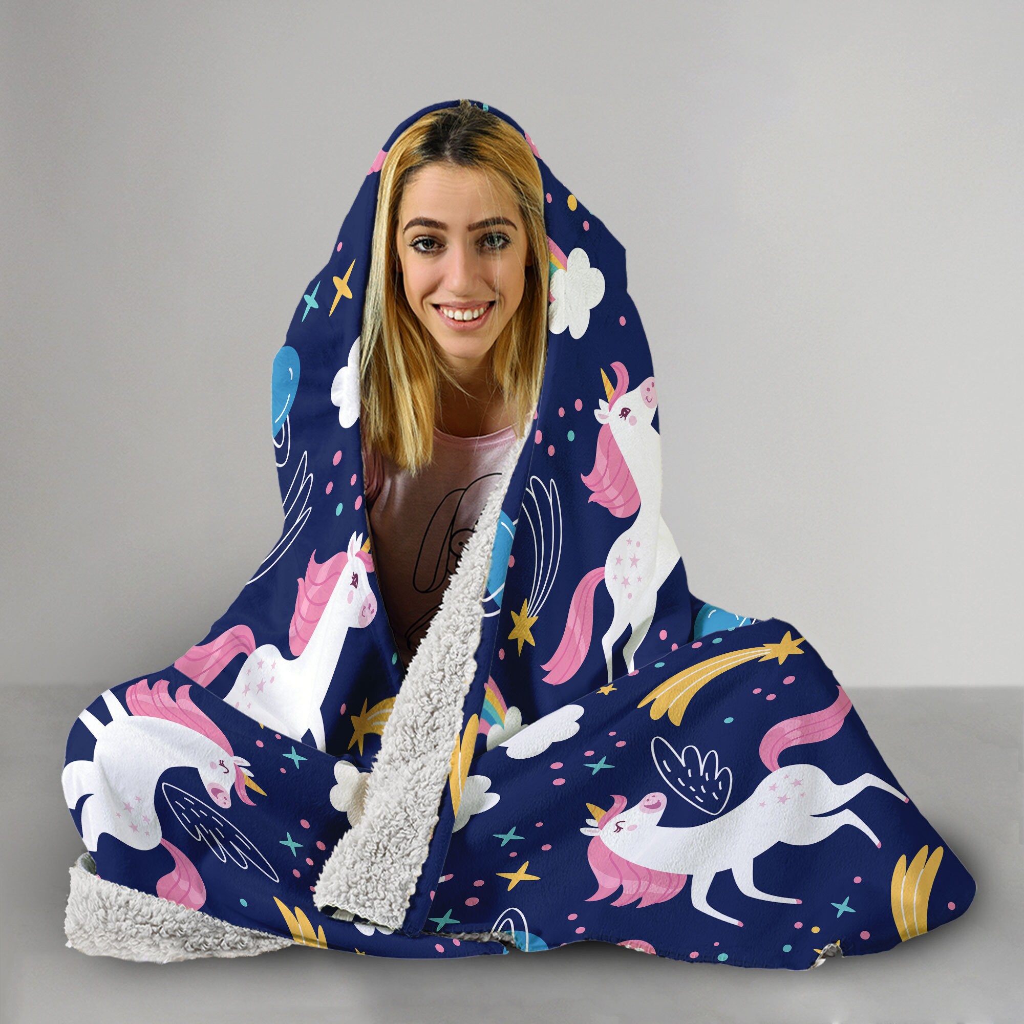 Unicorn Hooded Blanket Rainbow Unicorn Gift Unicorns Pattern Etsy