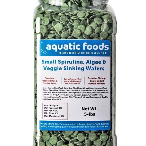 Spirulina, Algae & Veggie 1/2" Small Sinking Wafers for Bottom Fish, Shrimp, Snails, Crabs, Crayfish, All Tropical Fish.  AFI Wafers