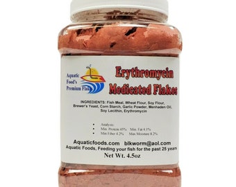 Erythromyciin Mediicated Tropical Fish Flakes, FREE 12-Type Pellets included