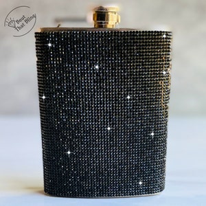 Black Rhinestone Flask For women, Brilliant Bedazzled Crystal Stones, Bridesmaid gift, Girl&#39;s Trip, 2025 Graduation, Birthday Present