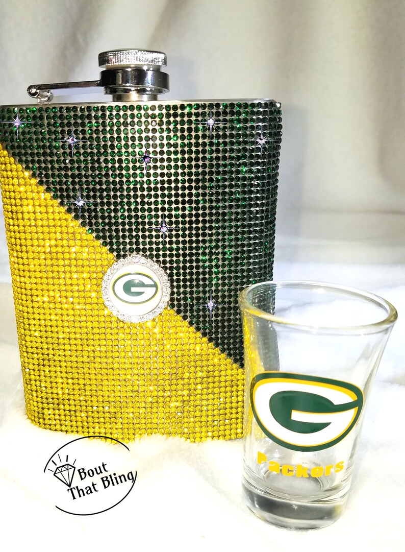 Green Bay Packers Rhinestone Flask For Football Fan And Etsy