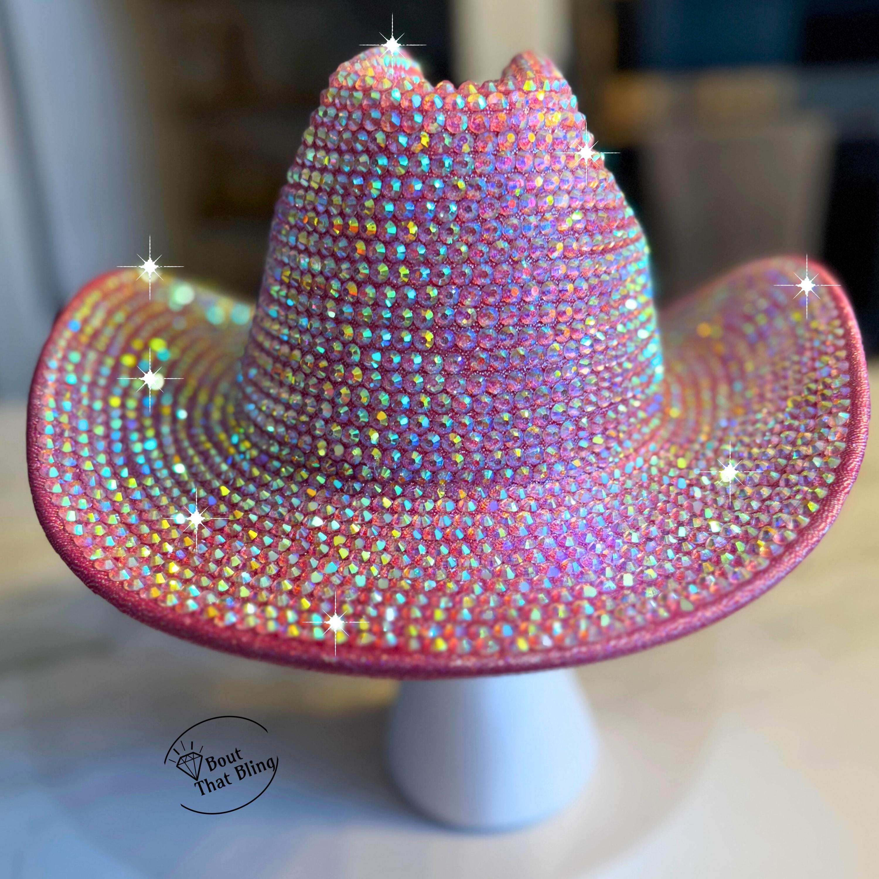 Pink Western Boho Cowboy Cowgirl Hat Cap Festival Rave Coachella Fairy Rodeo Pink Child Cowboy Hat with Blinking Tiara and Feathers  main image 3