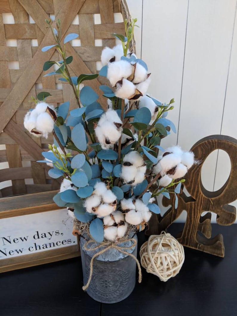 Cotton arrangement Eucalyptus arrangement Farmhouse Decor