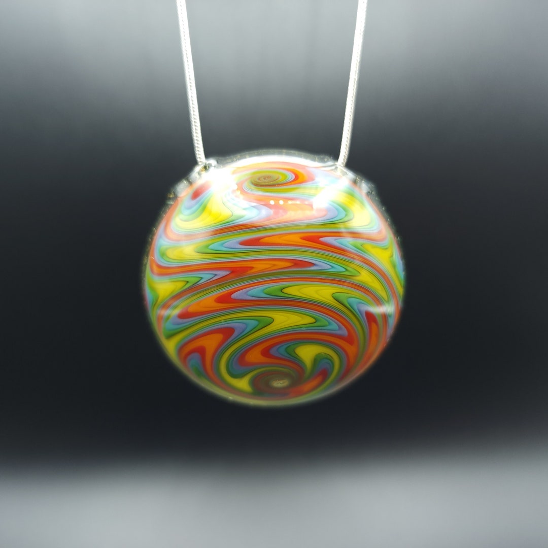 Heady Borosilicate Glass Wig Wag Hollow Disc Necklace Pendant Etsy