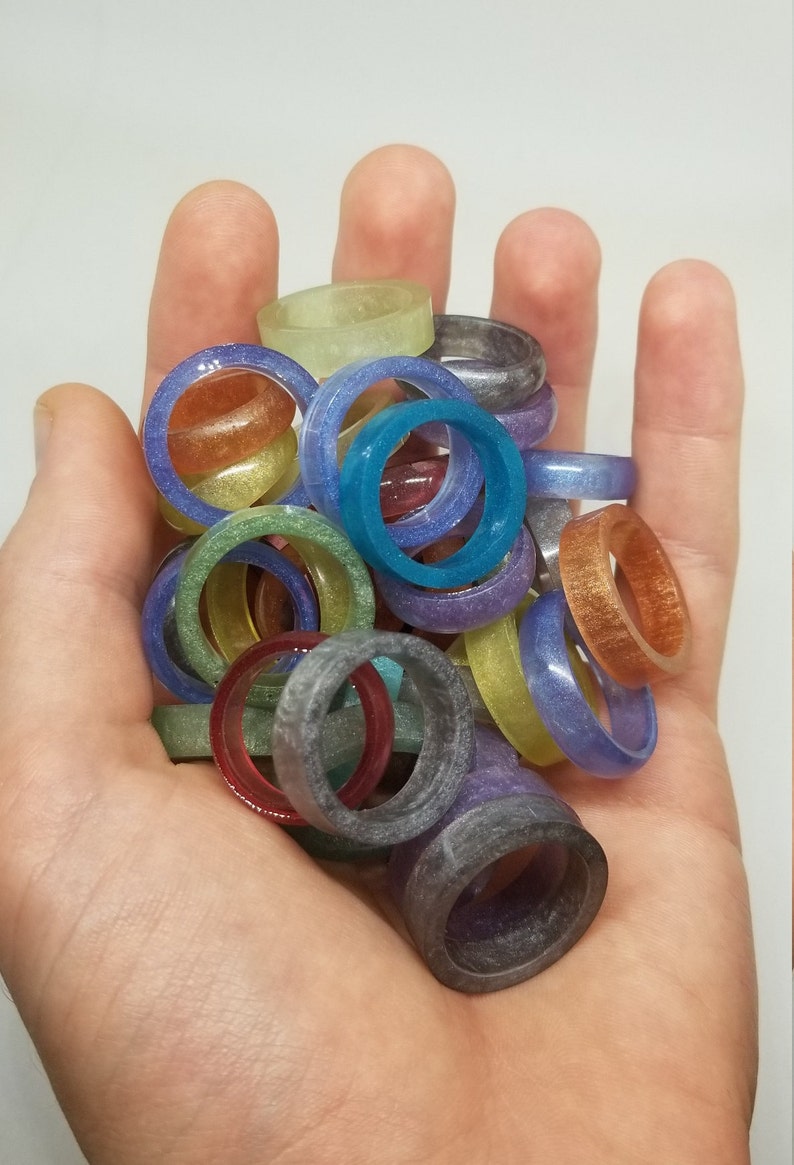 Choose ColorStyle /& Size Pearlescent Resin Rings Casted Art Flat Edge Jewelry Band Epoxy Mens Womens