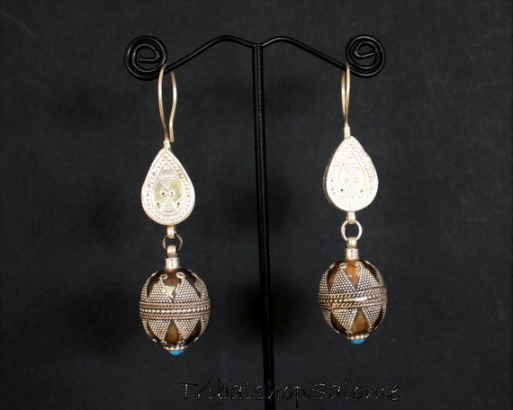 Kazakh Goldwashed Silver Tribal Earrings with Tur… - image 6