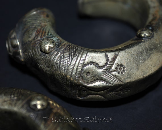 1 Pair Old Brass Tribal Nomad Elefant Leg Bracele… - image 6