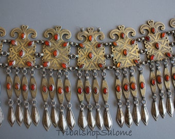 Goldwashed Old Turkmen TEKKE Womens Silver Jewelry with Carnelian Gemstones, Museum Quality