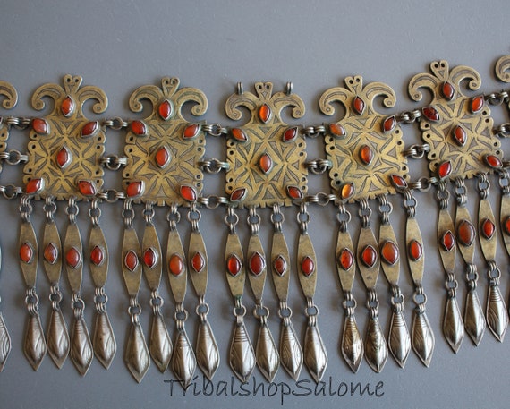 Goldwashed Old Turkmen TEKKE Womens Silver Jewelry With Carnelian