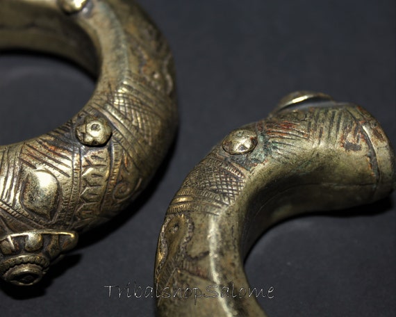 1 Pair Old Brass Tribal Nomad Elefant Leg Bracele… - image 3