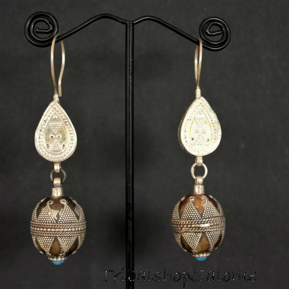 Kazakh Goldwashed Silver Tribal Earrings with Tur… - image 5
