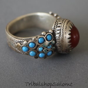 Vintage Silver Ring with Red Glass Jewel, US Size 8, Nomad Silver Jewelry, Hippie Boho, Tribal Fusion Jewelry