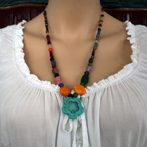Old Glass Beads, Mixed Strand of Colorful Old Glass Beads, Casual Hippie Boho Necklace, 42 cm / 16,5 &quot; long