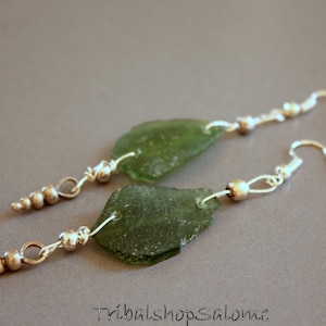 Ancient Roman Glass Shard Earrings, Handmade Glass Earrings with Silver Charm, Gift for Her
