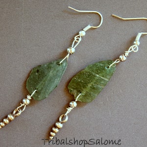 Ancient Roman Glass Shard Earrings, Handmade Glass Earrings with Silver Charm, Gift for Her