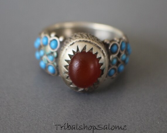 Vintage Silver Ring with Red Glass Jewel, US Size… - image 3