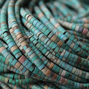 Color Mix Pale Turquoise Heishi Beads on a 39 cm / 15 " long Strand, Bead Size 3 mm Thick, 1-2 mm Long