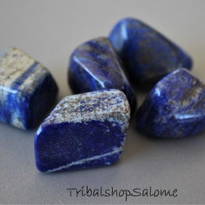 Lapislazuli Tumbled Gemstones from Afghanistan, 5 Pieces, app. 20 - 40 mm, 174 g, Without Hole